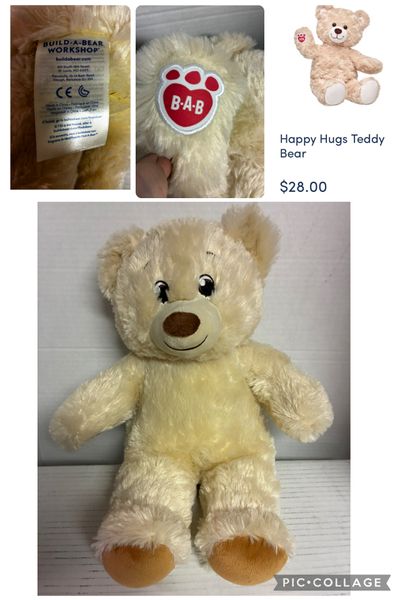 New Build a bear happy hugs teddy retail $28 Tan plushy soft 16in teddy w BAB Paw on paw