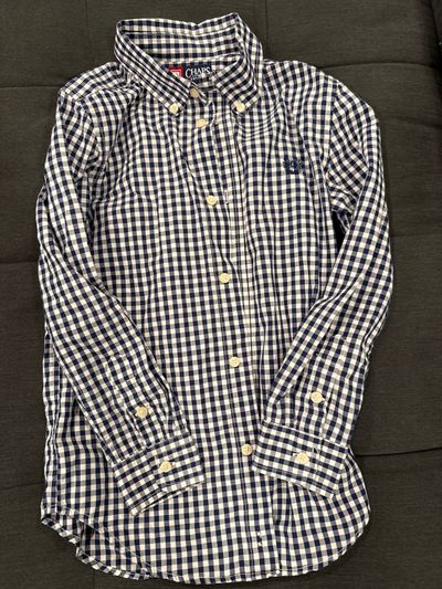 Chaps Blue and white plaid chaps button down long sleeve 6T/6