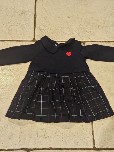 Jacadi Paris Black Long Sleeve Dress w/ Plaid Skirt 6 Months