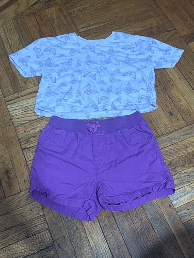 Purple shorts sz 6 children place Top sz 5 butterfly 6T/6