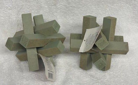 2 Brand New green wooden puzzle sculptures. 2 Brand New green wooden puzzle sculptures.