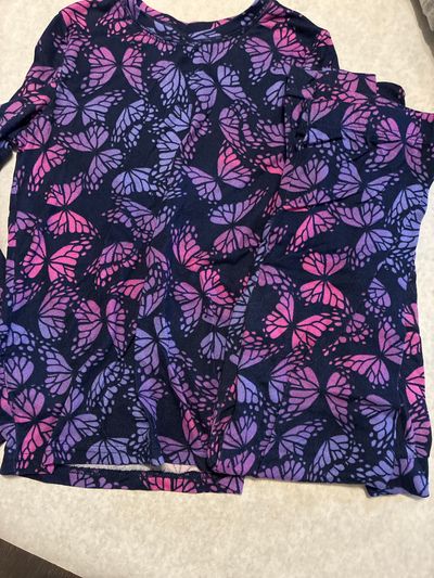 CuddleDuds size 14 long sleeve pjs Navy blue purple pink butterfly pjs 14-16
