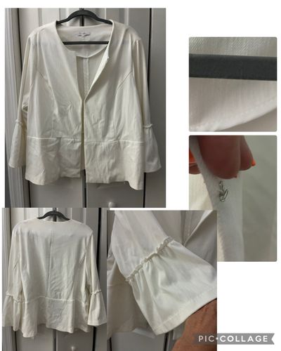 Roz & Ali white soft blazer/great for summer Ruffle detail eye hook center close Women's XXXL 20