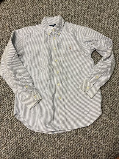 Polo Ralph Lauren Blue and white starch striped button down shirt 10-12