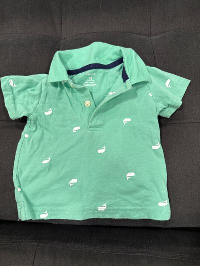 Carters Light green whale polo shirt sleeve shirt boys 12 Months
