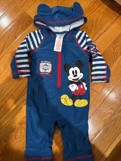 The Disney store Long sleeve bathing suit hood with Mickey ears 3-6 Months