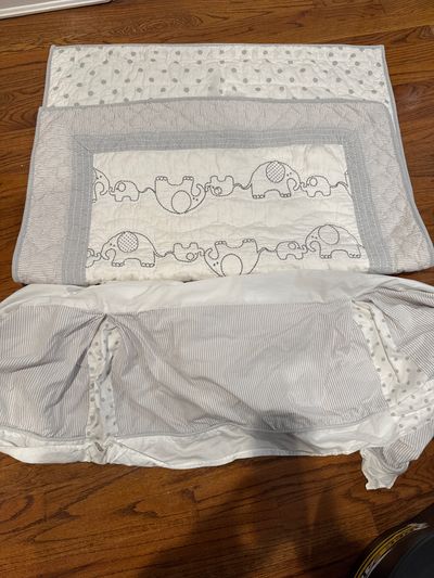 Just born Matching gray crib blanket snd crib bed skirt