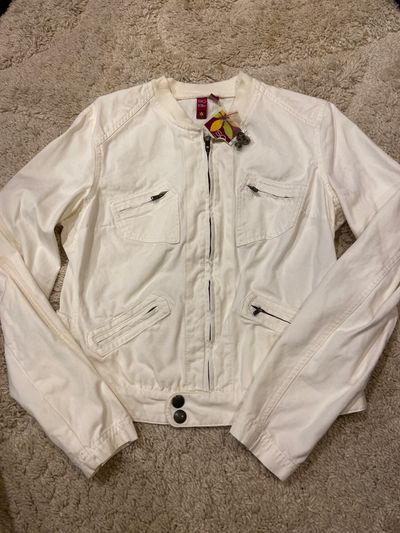 SO NEW white zip up spring jacket Junior L - 8
