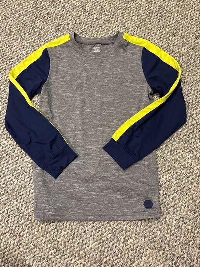 Carters Long sleeve grey navy and neon yellow long sleeve shirt 10-12