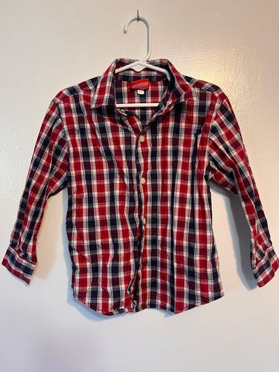 Izod Red, White, Blue Plaid Button Down 3T