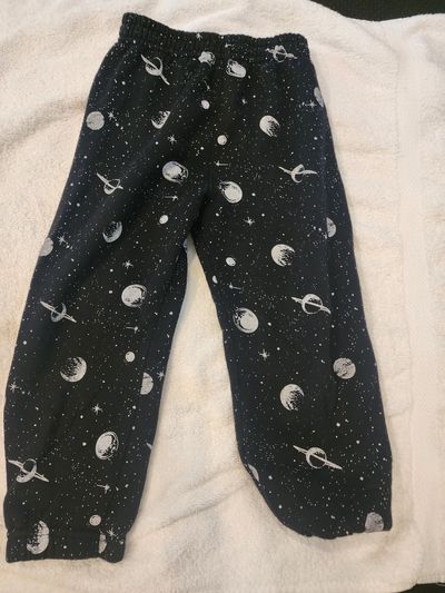 Black fleece pant Fleece pant space pattern with planets, moons, and stars 4T
