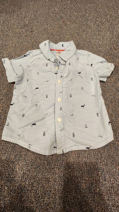 Carter's Button down shirt w whales, lighthouses and anchors 18 Months