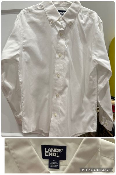 Lands End NWOT - washed, never worn, soft, high quality white button down 6T/6
