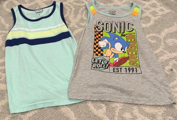 Jumping Beans Set of 2 tank tops, striped and Sonic, size 6 6T/6