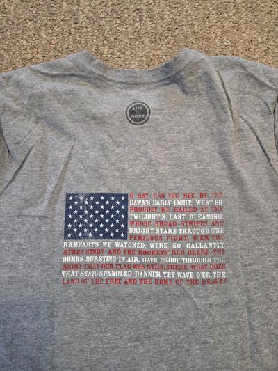 Life is good grey T american flag T Men's - XL