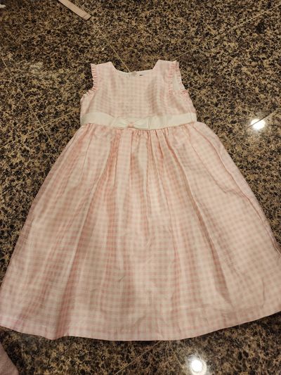 Perfectly Dressed sleeveless gingham dress sleeveless pink and white gingham dress with a white bow at the w