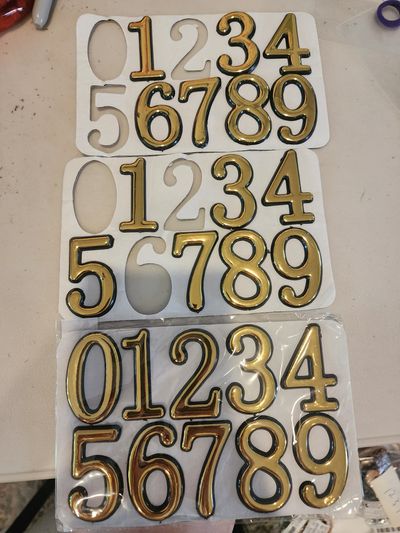3D gold- plastic stickers  house or mailbox number 1 set New number. 2 other set. Missing number. As show picture.
