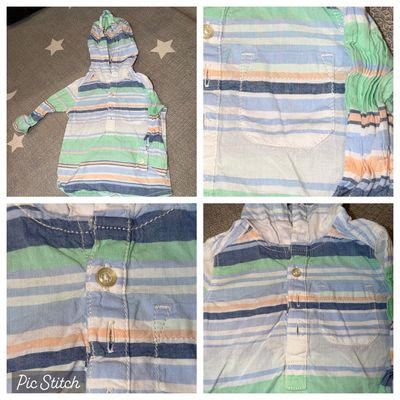 Carters Long sleeve striped hooded shirt 6 Months