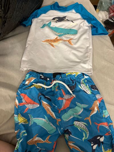 Childrens place Swim trunks and rash guard 4T/4