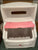 Pink plastic storage bin pink and white Step 2
