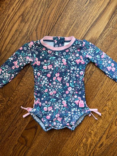 Rufflebutts floral swim One piece swim long sleeve 6-12 Months