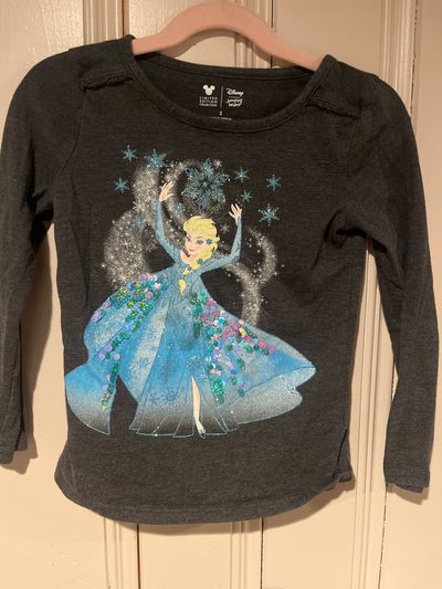Disney Jumping Beans Long sleeve dark gray Frozen sparkly shirt 5T