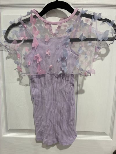 Purple Dress with sheer Butterfly camisol fitted dress with sheer camisol overlay 4T