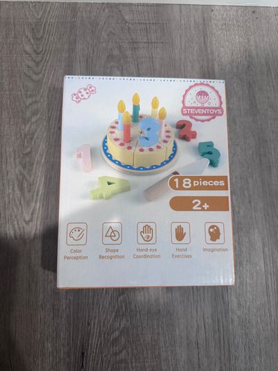 Birthday play cake wooden cutting cake play set, fake numbers and candles