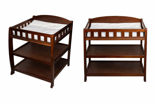 BROWN WOODEN CHANGING TABLE WITH CHANGING PAD