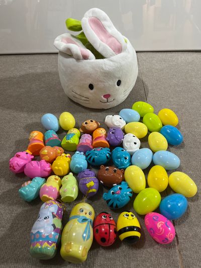 NA Easter plush bunny basket and various cute eggs