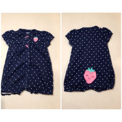 Carters navy polka dot romper Featuring strawberries 6 Months