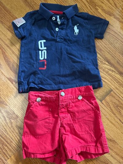 Polo Ralph Lauren Two piece red blue outfit 9 Months