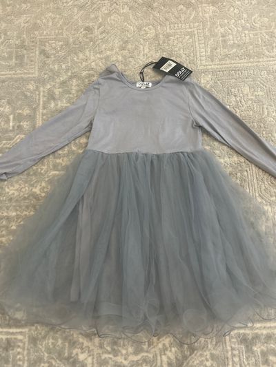 Dolly NWT! Gray blue long sleeve tulle dress Butterfly wings in bank cotton top tulle bottom 10-12