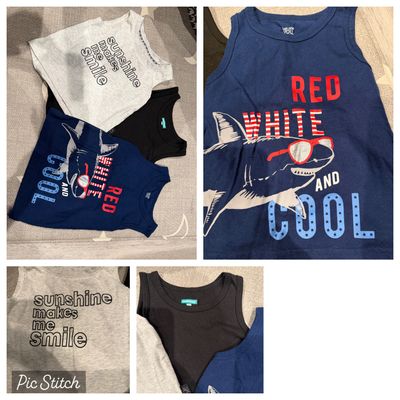 Set of 3 Tank tops for boys red white and cool 18 Months