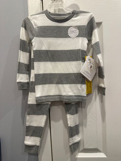 Burts Bees kids new with tags Gray and white striped two-piece pajamas 2T