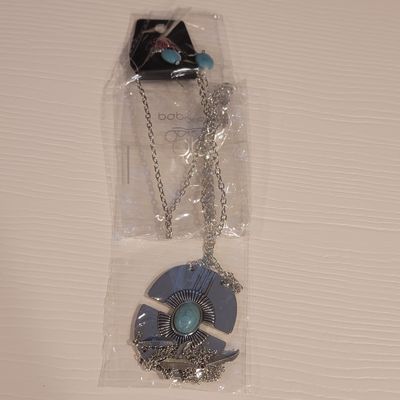 Paparazzi Silver Long Turquoise Necklace Set