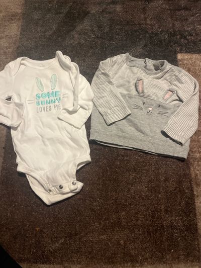 Easter long sleeve bodysuit and shirt size 9m Some bunny loves me long sleeve bodysuit and bunny long sleeve 9 Months