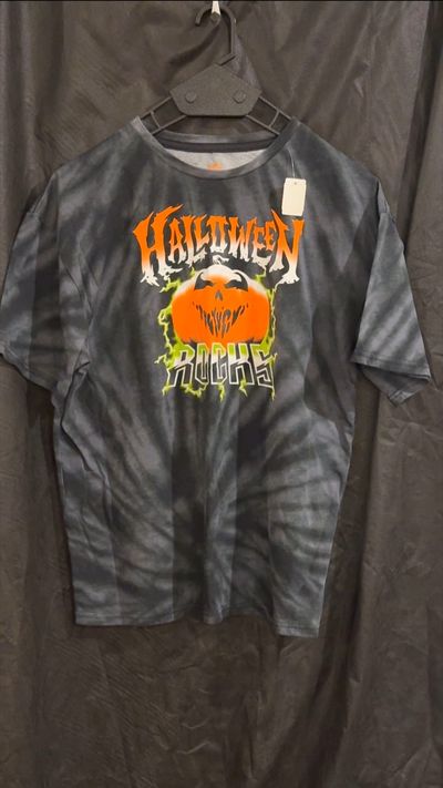 HALLOWEEN SHIRT BOYS XXL - 18 BLACK TIE DYE HALOWEEN ROCKS LOGO 18-20