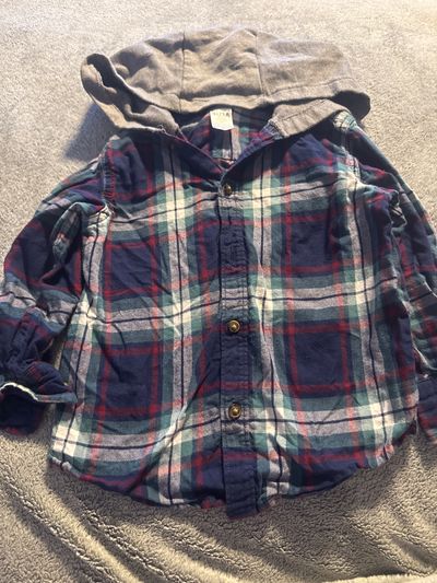 Carters Plaid button up shirt with hood 3T