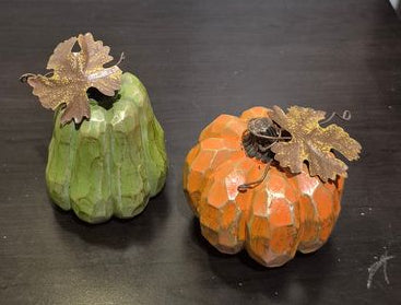 Fall Pumpkins Ceramic with Metal Leaves