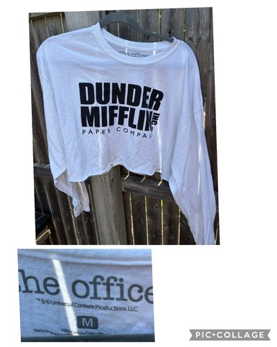 The office Dunder Mifflin paper company LS tee White Cotton LS crop Tee comfy fit runs large Junior M - 5