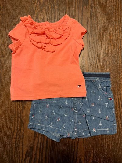 Tommy Hilfiger pink tshirt and short set  3-6 Months