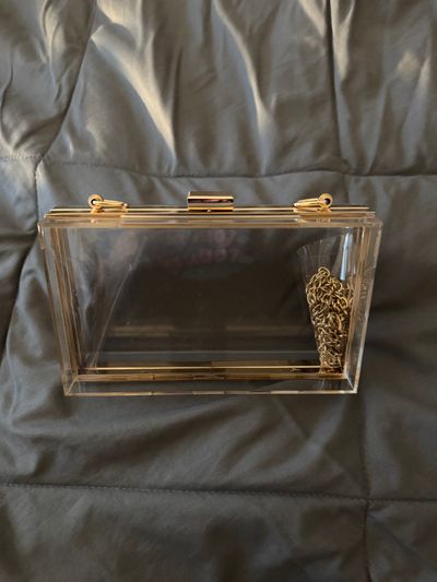 Amazon Clear Gold Trim Box Style Bag w/ Chain Strap