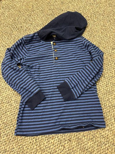 Carters Boys blue long sleeve striped shirt with hoodie 7-8