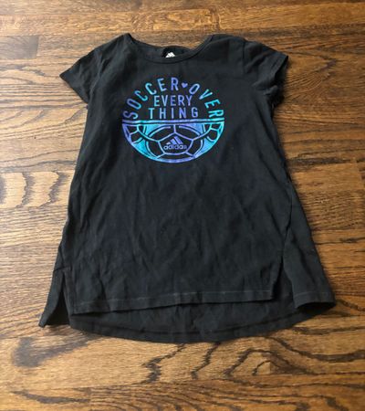 Adidas, black soccer short sleeve T-shirt  7-8