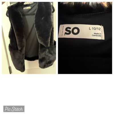 SO Fuzzy black sleeveless vest 10-12