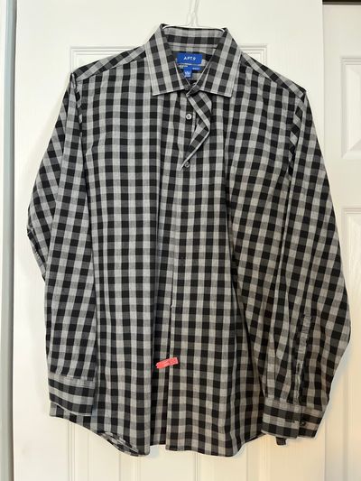 Apt 9 button down black and gray check 16 1/2 slim fit flex Men's - L