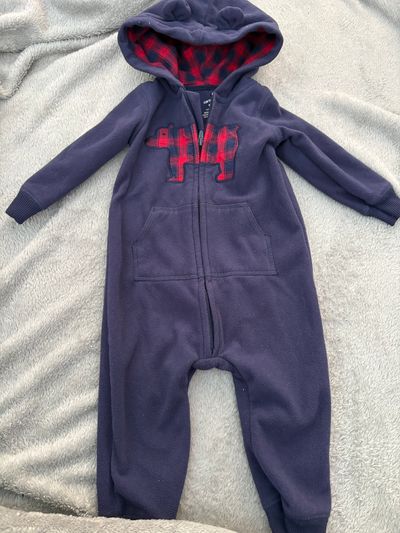 Carters Zip up hooded outfit one piece 12 Months