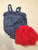 Cat & Jack 4th of July set Denim romper with stars and matching red tutu 6-9 Months