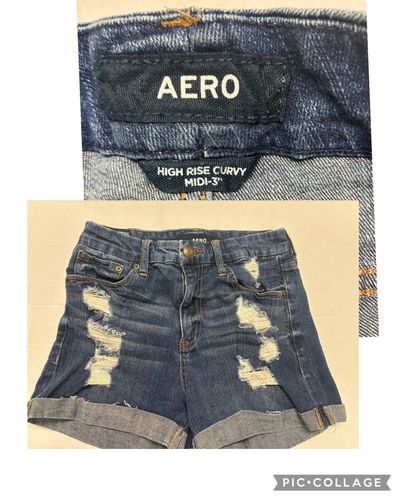 Aero denim shorts Dk denim blue high rise curvy Junior S - 3